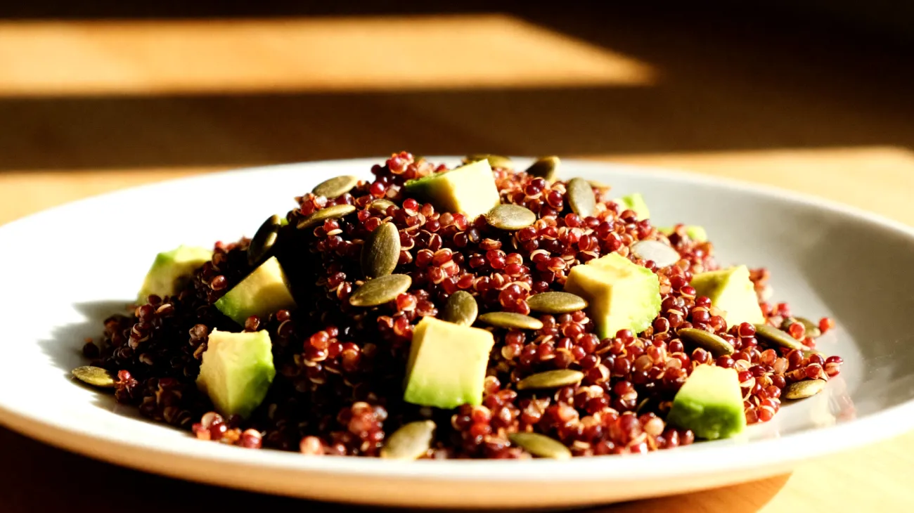 Insalata di quinoa rossa con semi di zucca e avocado"